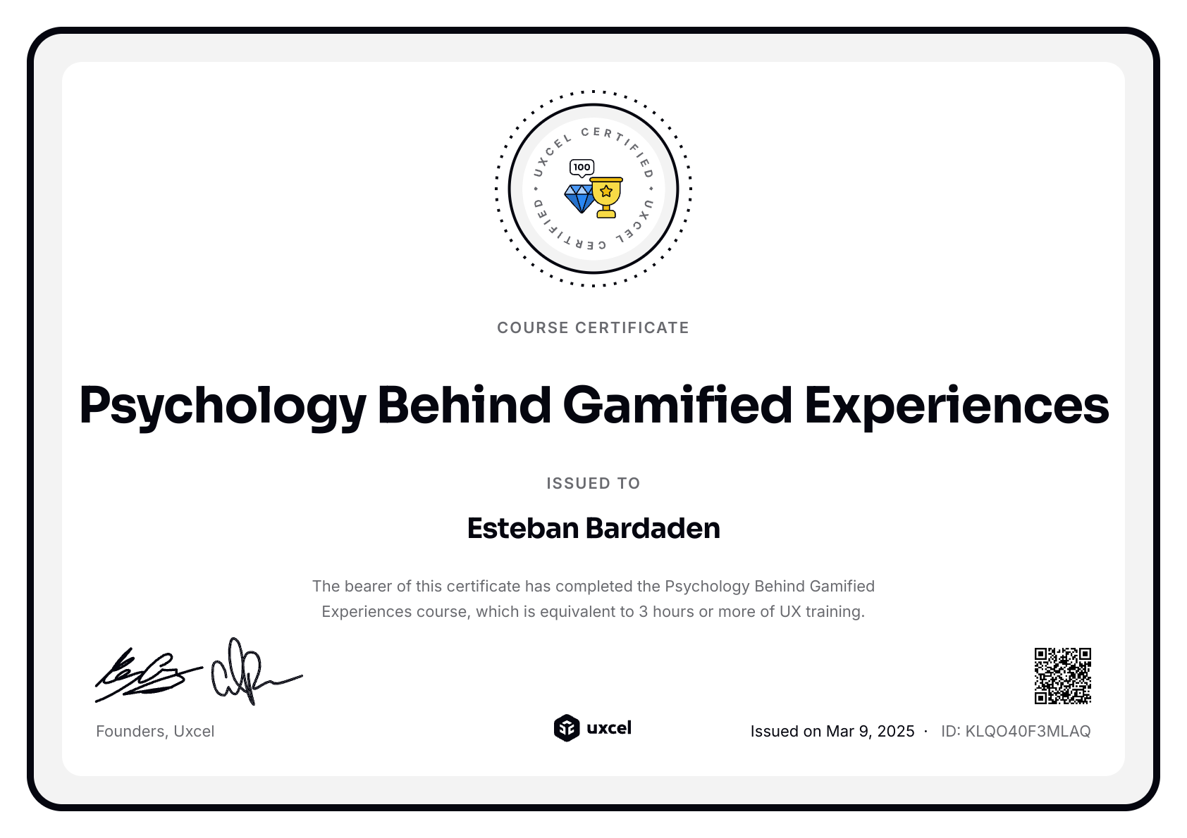 Esteban Bardaden's certificate